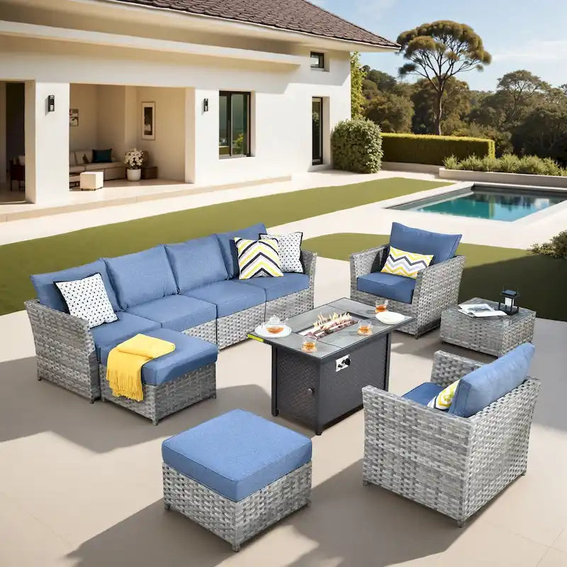 XIZZI Ensemble de canapés modulaires d'extérieur 10 pièces avec foyer