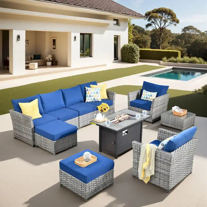 XIZZI Ensemble de canapés modulaires d'extérieur 10 pièces avec foyer