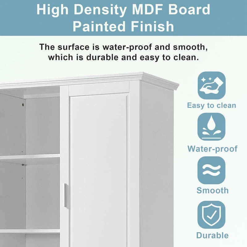 Meuble de rangement de salle de bain en MDF blanc avec 2 portes, 3 étagères et 2 tiroirs