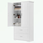 Meuble de rangement de salle de bain en MDF blanc avec 2 portes, 3 étagères et 2 tiroirs