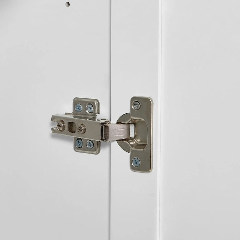 Meuble de rangement de salle de bain en MDF blanc avec 2 portes, 3 étagères et 2 tiroirs