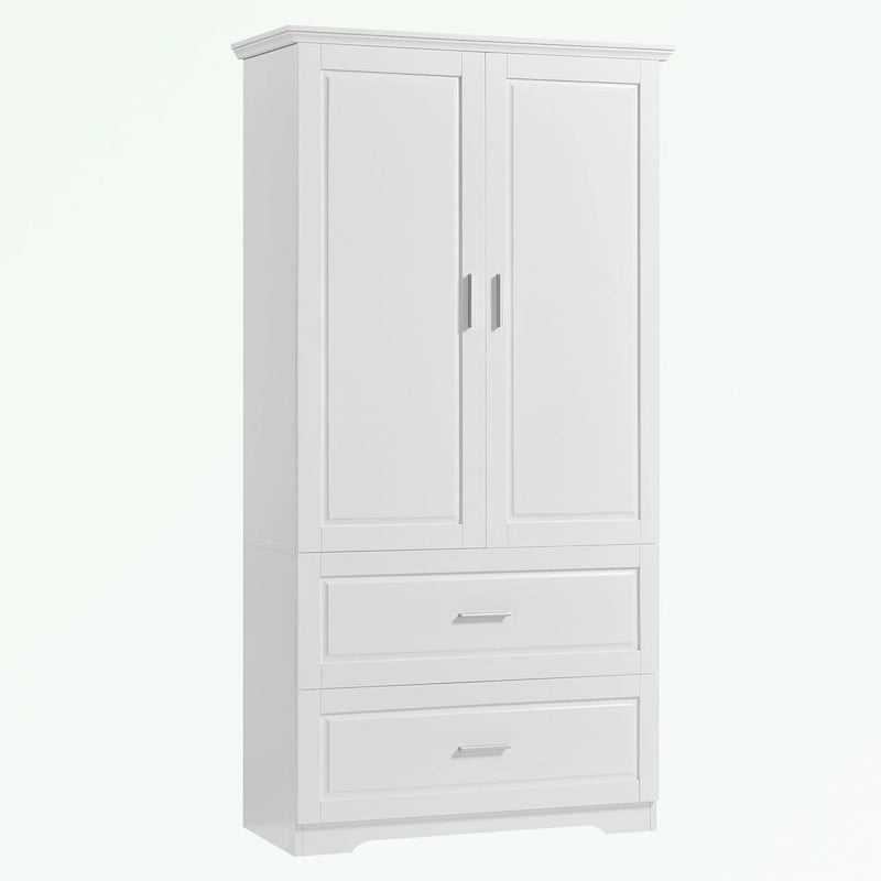 Meuble de rangement de salle de bain en MDF blanc avec 2 portes, 3 étagères et 2 tiroirs