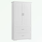 Meuble de rangement de salle de bain en MDF blanc avec 2 portes, 3 étagères et 2 tiroirs