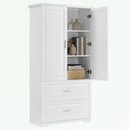 Meuble de rangement de salle de bain en MDF blanc avec 2 portes, 3 étagères et 2 tiroirs