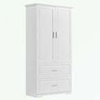 Meuble de rangement de salle de bain en MDF blanc avec 2 portes, 3 étagères et 2 tiroirs