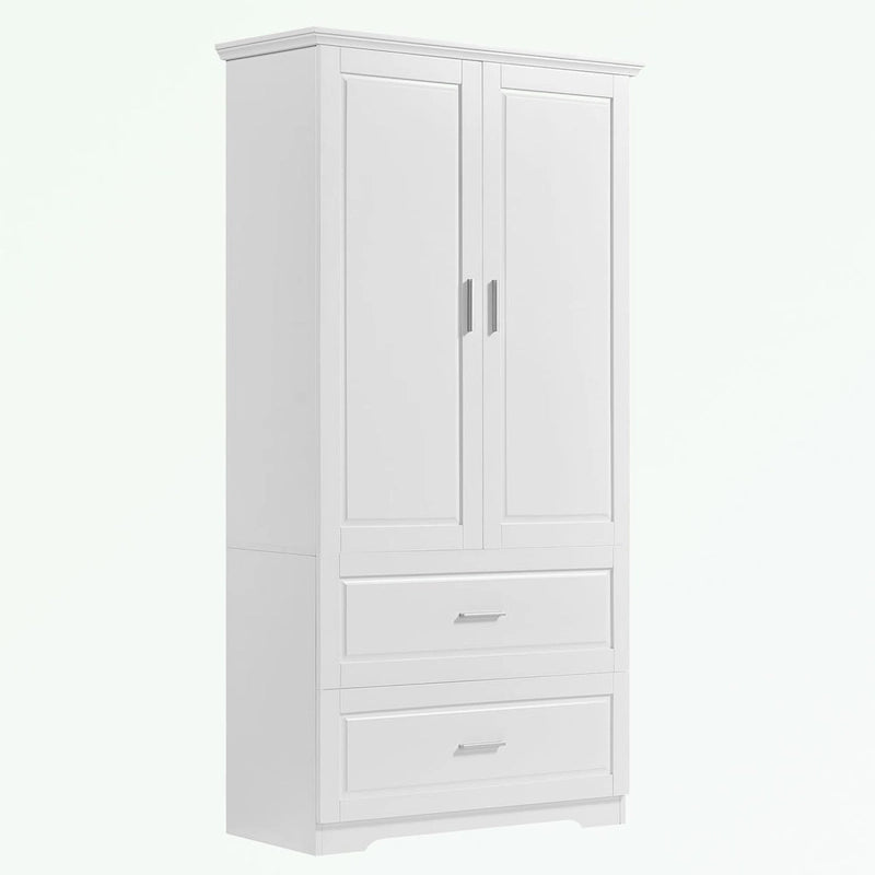 Meuble de rangement de salle de bain en MDF blanc avec 2 portes, 3 étagères et 2 tiroirs