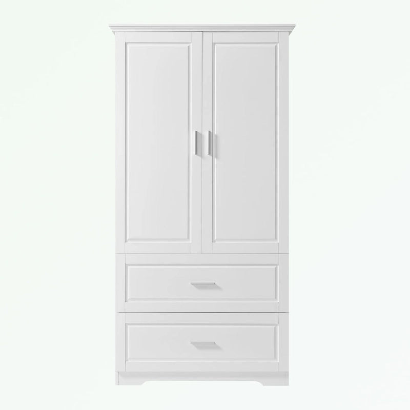 Meuble de rangement de salle de bain en MDF blanc avec 2 portes, 3 étagères et 2 tiroirs