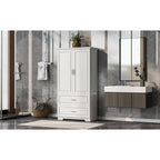 Meuble de rangement de salle de bain en MDF blanc avec 2 portes, 3 étagères et 2 tiroirs