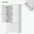 Meuble de rangement de salle de bain en MDF blanc avec 2 portes, 3 étagères et 2 tiroirs