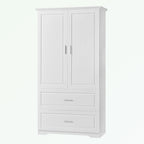 Meuble de rangement de salle de bain en MDF blanc avec 2 portes, 3 étagères et 2 tiroirs