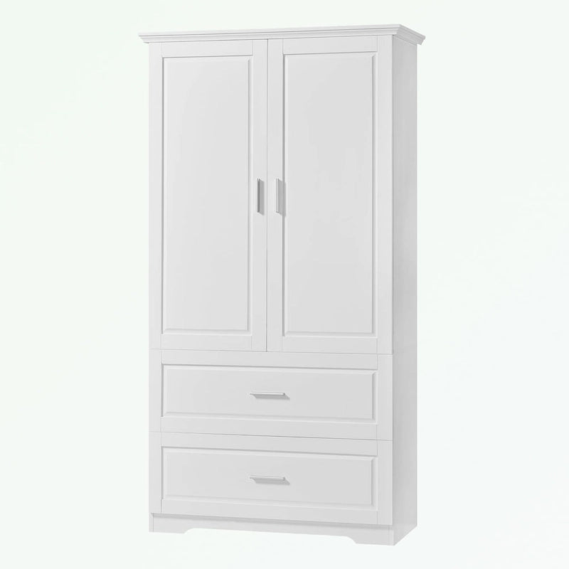Meuble de rangement de salle de bain en MDF blanc avec 2 portes, 3 étagères et 2 tiroirs