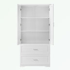 Meuble de rangement de salle de bain en MDF blanc avec 2 portes, 3 étagères et 2 tiroirs