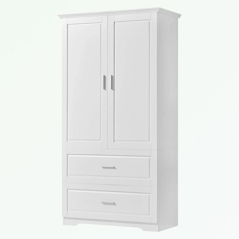 Meuble de rangement de salle de bain en MDF blanc avec 2 portes, 3 étagères et 2 tiroirs