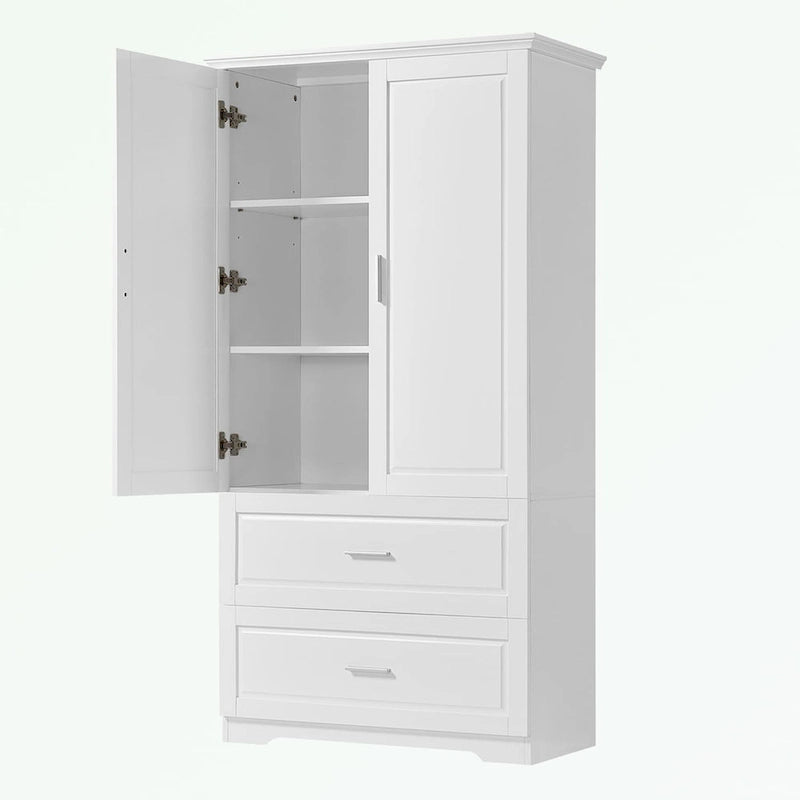 Meuble de rangement de salle de bain en MDF blanc avec 2 portes, 3 étagères et 2 tiroirs