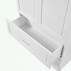 Meuble de rangement de salle de bain en MDF blanc avec 2 portes, 3 étagères et 2 tiroirs