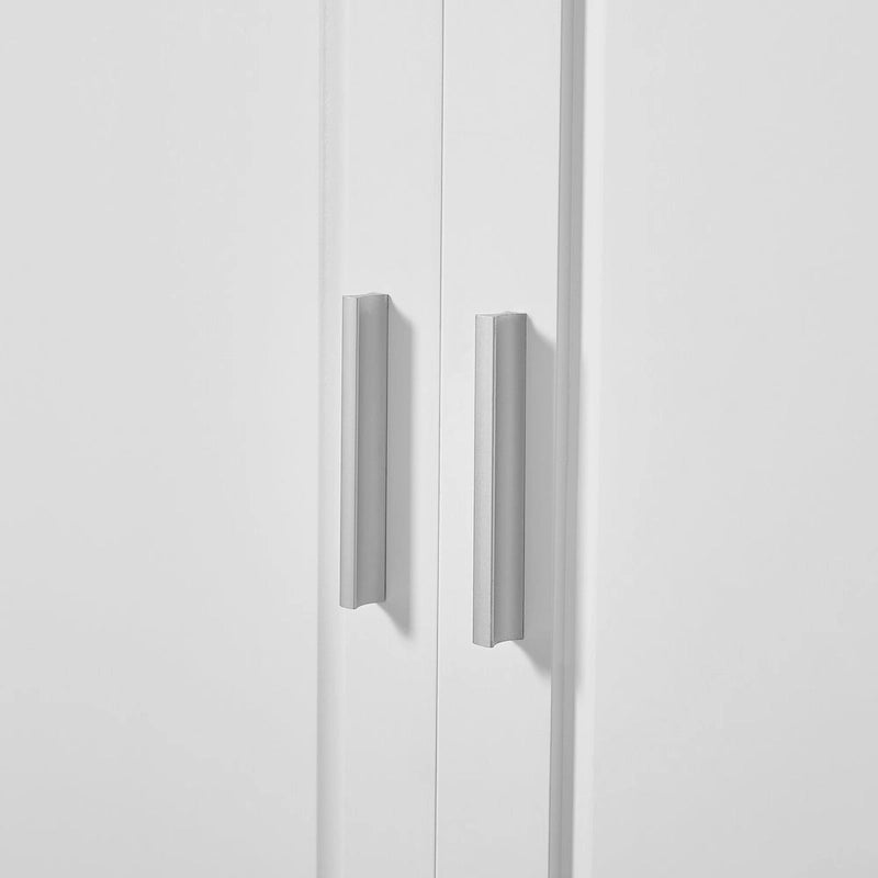 Meuble de rangement de salle de bain en MDF blanc avec 2 portes, 3 étagères et 2 tiroirs