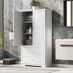 Meuble de rangement de salle de bain en MDF blanc avec 2 portes, 3 étagères et 2 tiroirs