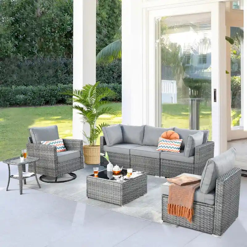 Ensemble de mobilier de jardin XIZZI 7 pièces avec fauteuil à bascule pivotant