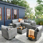 HOOOWOOO 8-piece Outdoor Furniture Swivel Chair Set with Coffee Table