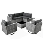 HOOOWOOO Ensemble de 8 chaises pivotantes d'extérieur avec table basse