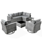 HOOOWOOO Ensemble de 8 chaises pivotantes d'extérieur avec table basse