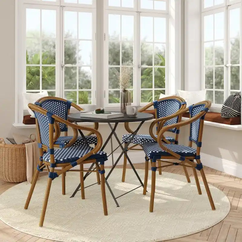 Lot de 4 chaises de bistrot Paris tout temps avec cadres métalliques imprimés bambou - N/A