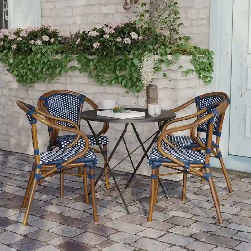 Lot de 4 chaises de bistrot Paris tout temps avec cadres métalliques imprimés bambou - N/A