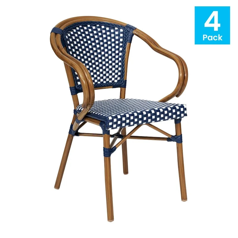 Lot de 4 chaises de bistrot Paris tout temps avec cadres métalliques imprimés bambou - N/A
