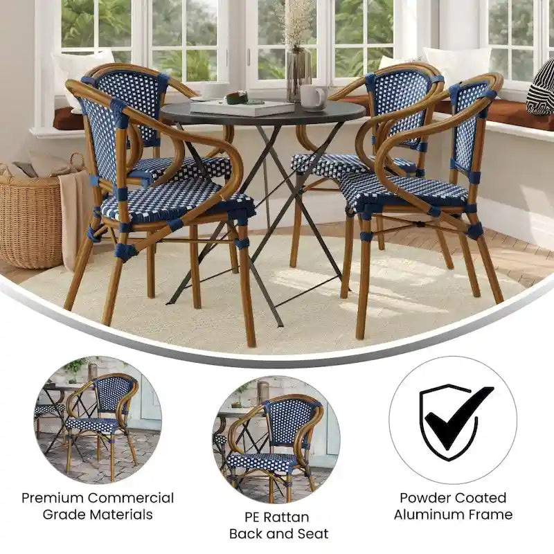 Lot de 4 chaises de bistrot Paris tout temps avec cadres métalliques imprimés bambou - N/A