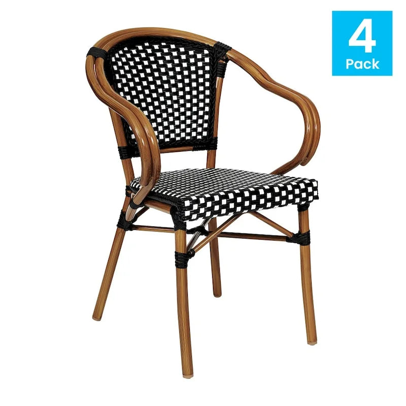 Lot de 4 chaises de bistrot Paris tout temps avec cadres métalliques imprimés bambou - N/A