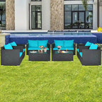Costway 8PCS Salon de jardin en rotin canapé coussin fauteuil table basse turquoise - Voir détails