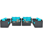 Costway 8PCS Salon de jardin en rotin canapé coussin fauteuil table basse turquoise - Voir détails