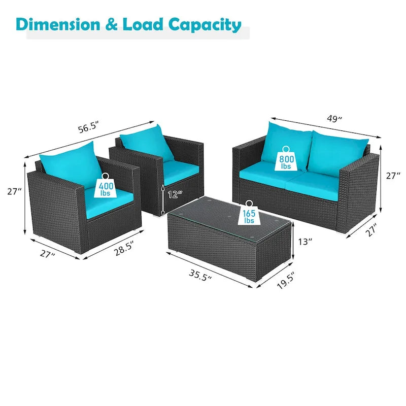 Costway 8PCS Salon de jardin en rotin canapé coussin fauteuil table basse turquoise - Voir détails