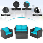 Costway 8PCS Salon de jardin en rotin canapé coussin fauteuil table basse turquoise - Voir détails