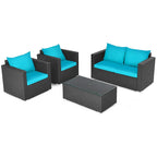 Costway 8PCS Salon de jardin en rotin canapé coussin fauteuil table basse turquoise - Voir détails