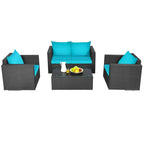 Costway 8PCS Salon de jardin en rotin canapé coussin fauteuil table basse turquoise - Voir détails