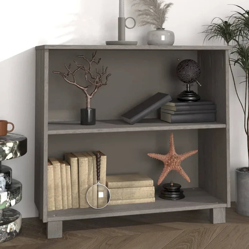 Buffet en pin massif et MDF gris foncé/marron miel/blanc avec 2 étagères ouvertes et fixation murale
