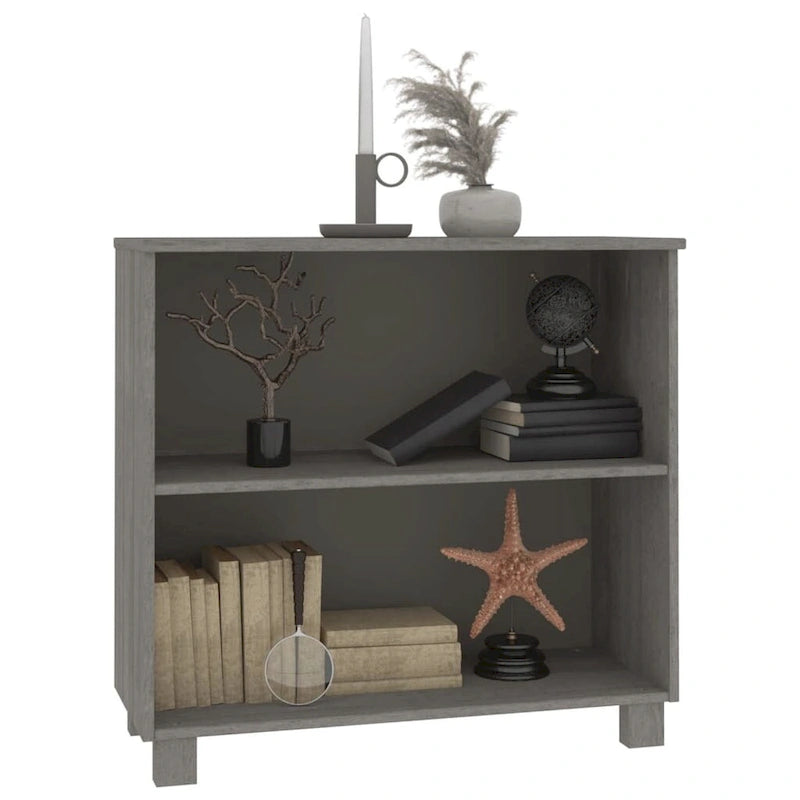 Buffet en pin massif et MDF gris foncé/marron miel/blanc avec 2 étagères ouvertes et fixation murale