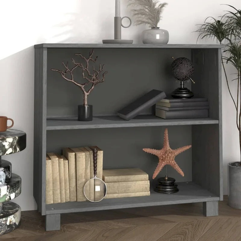 Buffet en pin massif et MDF gris foncé/marron miel/blanc avec 2 étagères ouvertes et fixation murale