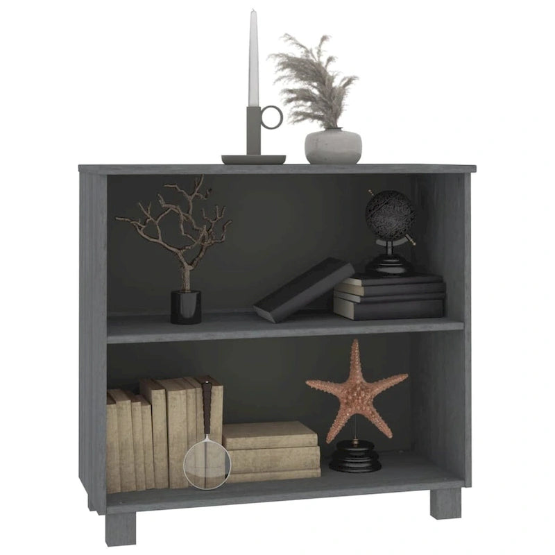 Buffet en pin massif et MDF gris foncé/marron miel/blanc avec 2 étagères ouvertes et fixation murale