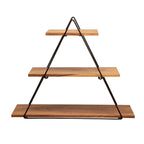 Étagère murale triangulaire en métal noir et marron avec 3 niveaux en bois
