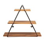 Étagère murale triangulaire en métal noir et marron avec 3 niveaux en bois