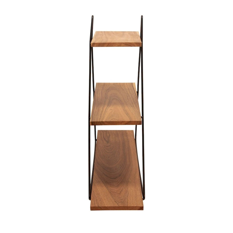 Étagère murale triangulaire en métal noir et marron avec 3 niveaux en bois
