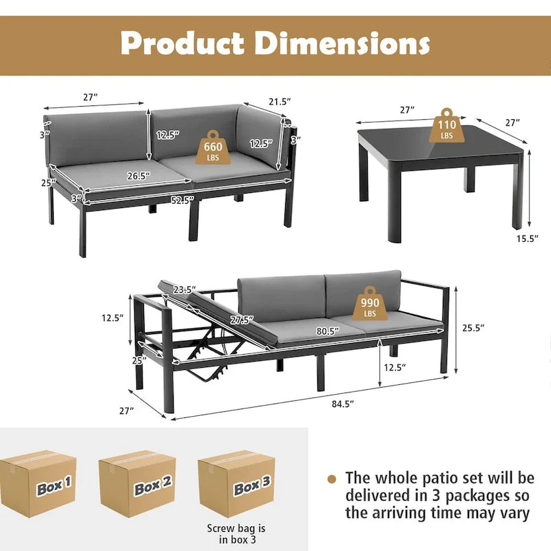 Ensemble de mobilier de patio Costway 3 pièces, fauteuils inclinables de jardin en aluminium – Voir détails