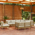 vidaXL Salon de jardin 10 pièces en pin massif avec coussins multicolores - 25 x 25 x 24.6