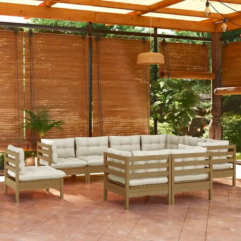 vidaXL Salon de jardin 10 pièces en pin massif avec coussins multicolores - 25 x 25 x 24.6