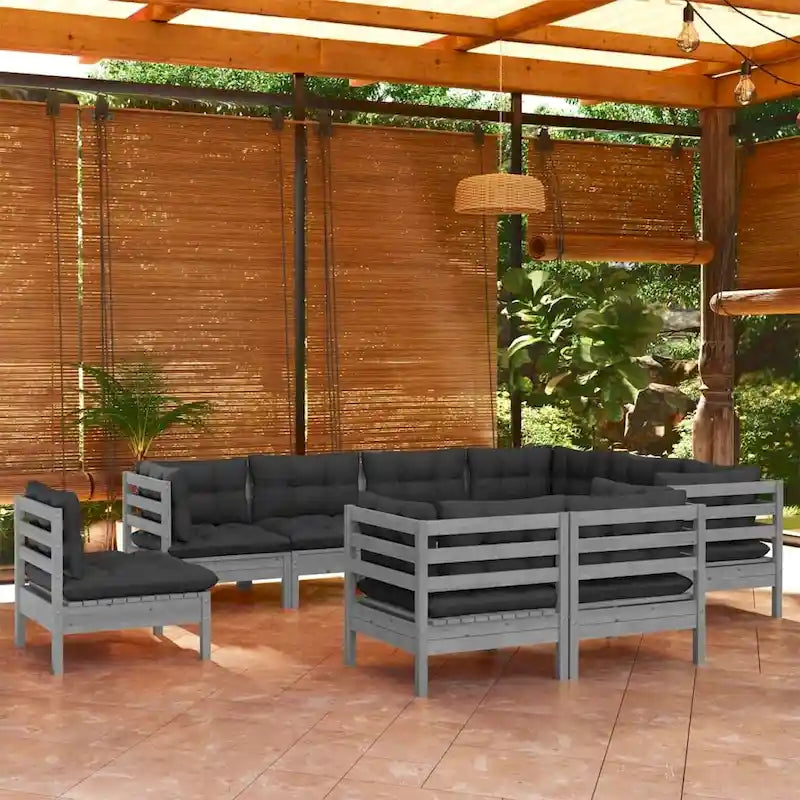 vidaXL Salon de jardin 10 pièces en pin massif avec coussins multicolores - 25 x 25 x 24.6