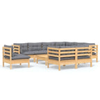 vidaXL Salon de jardin 10 pièces en pin massif avec coussins multicolores - 25 x 25 x 24.6