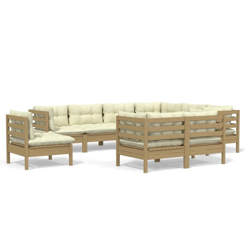 vidaXL Salon de jardin 10 pièces en pin massif avec coussins multicolores - 25 x 25 x 24.6