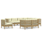 vidaXL Salon de jardin 10 pièces en pin massif avec coussins multicolores - 25 x 25 x 24.6